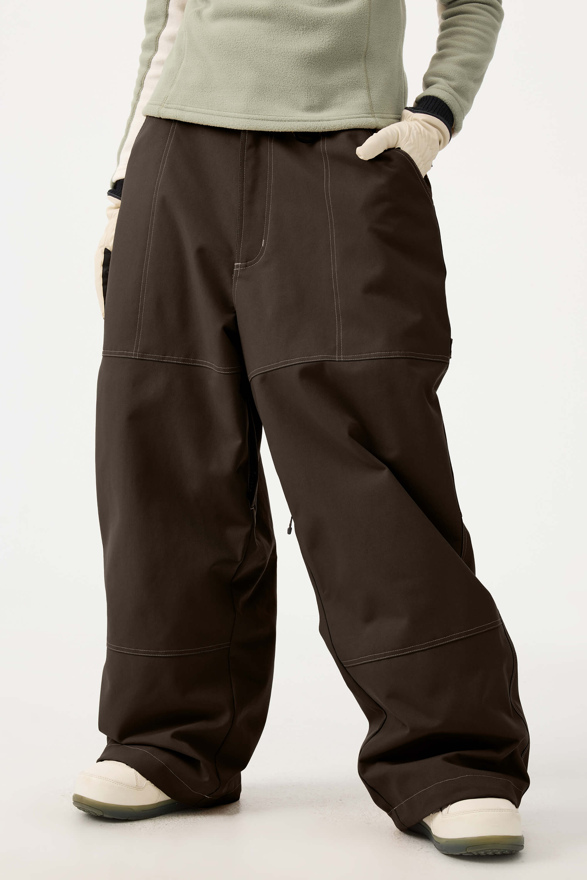 Women's Dark Brown Baggy Workwear Ski Pants Oxford Snow Pants