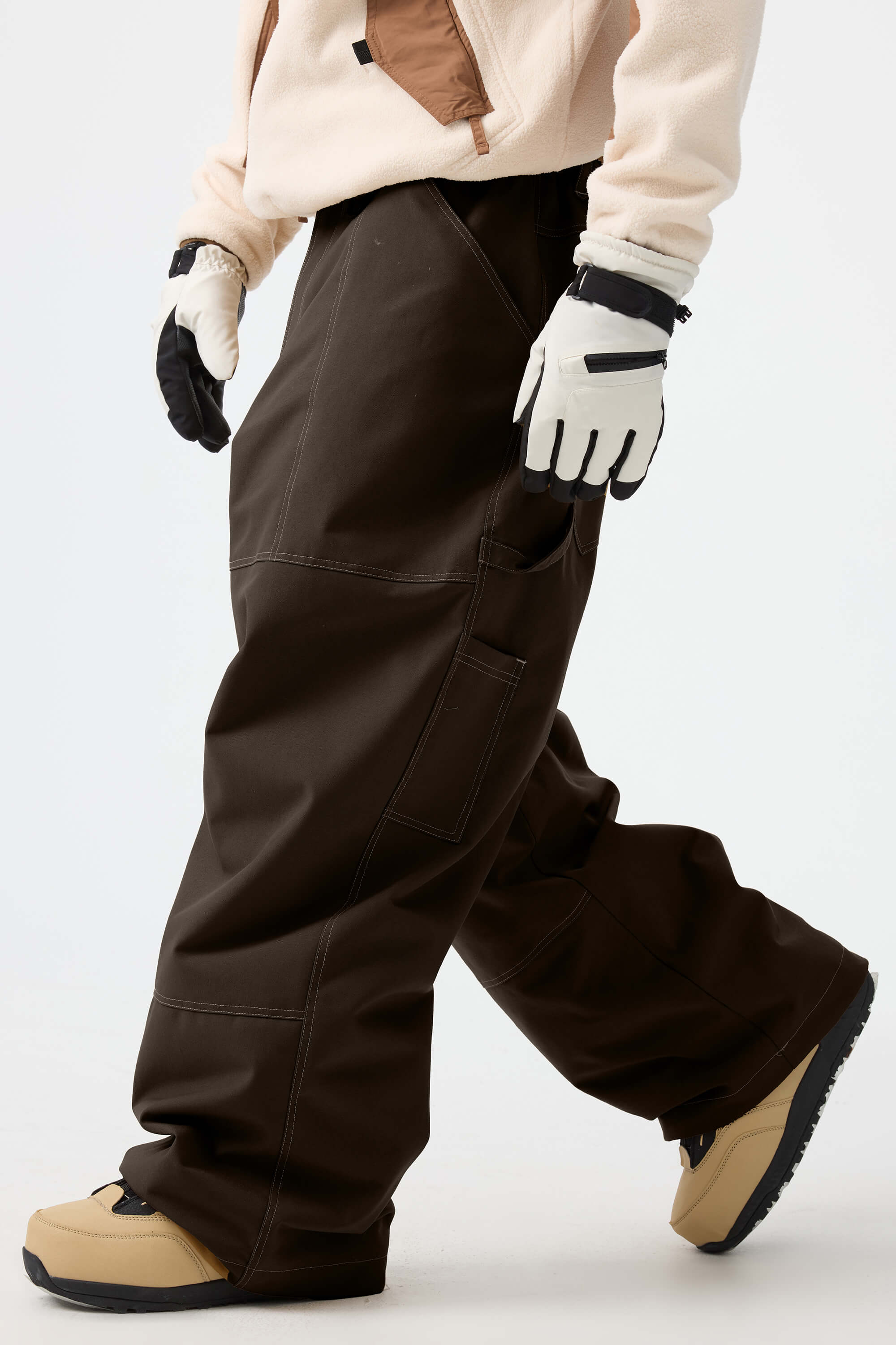 Men's Beige Baggy Workwear Ski Pants Oxford Snow Pants