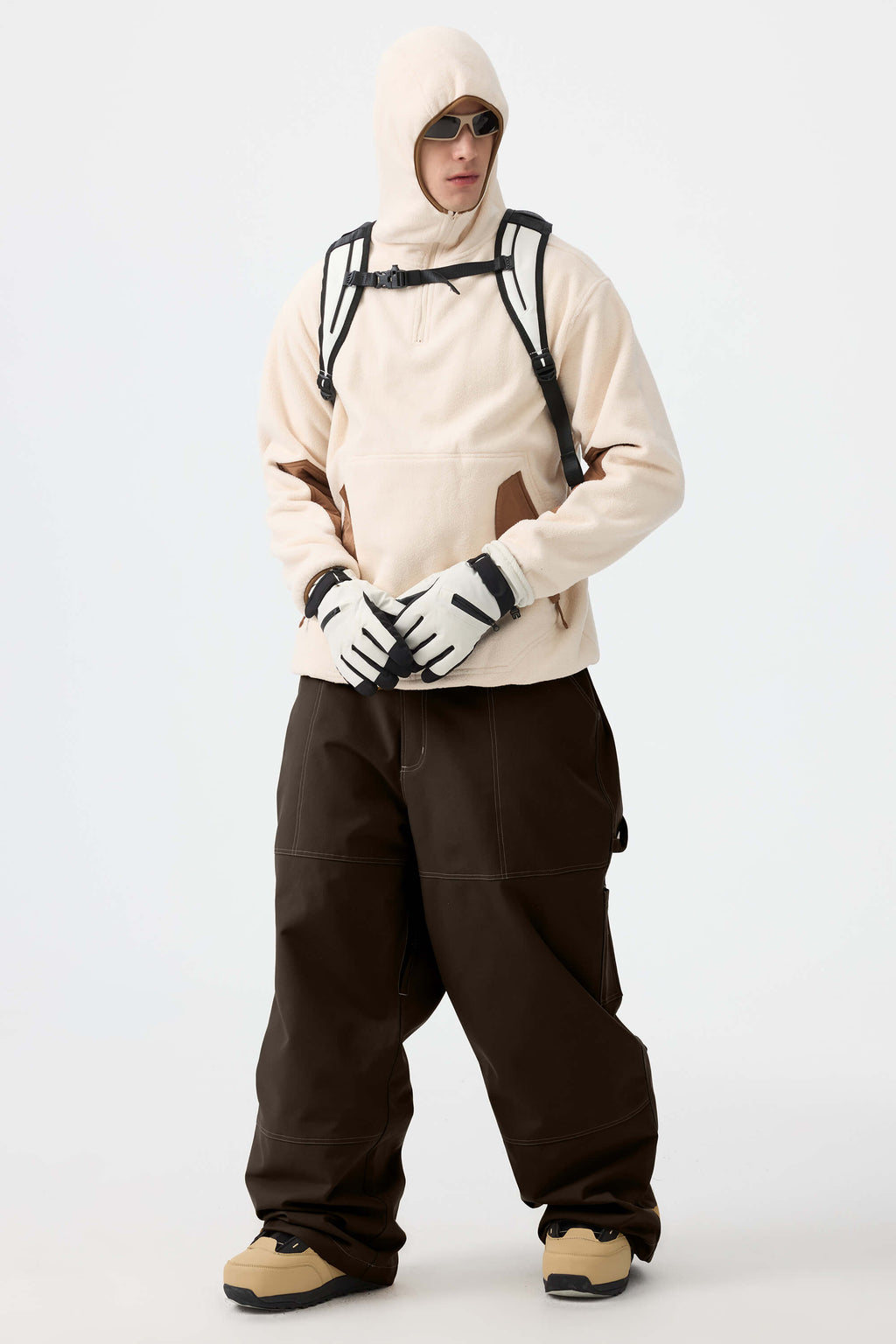 Men's Beige Baggy Workwear Ski Pants Oxford Snow Pants