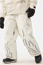Women's Black Reflective Flame Ski Pants Baggy Utility Snow Pants