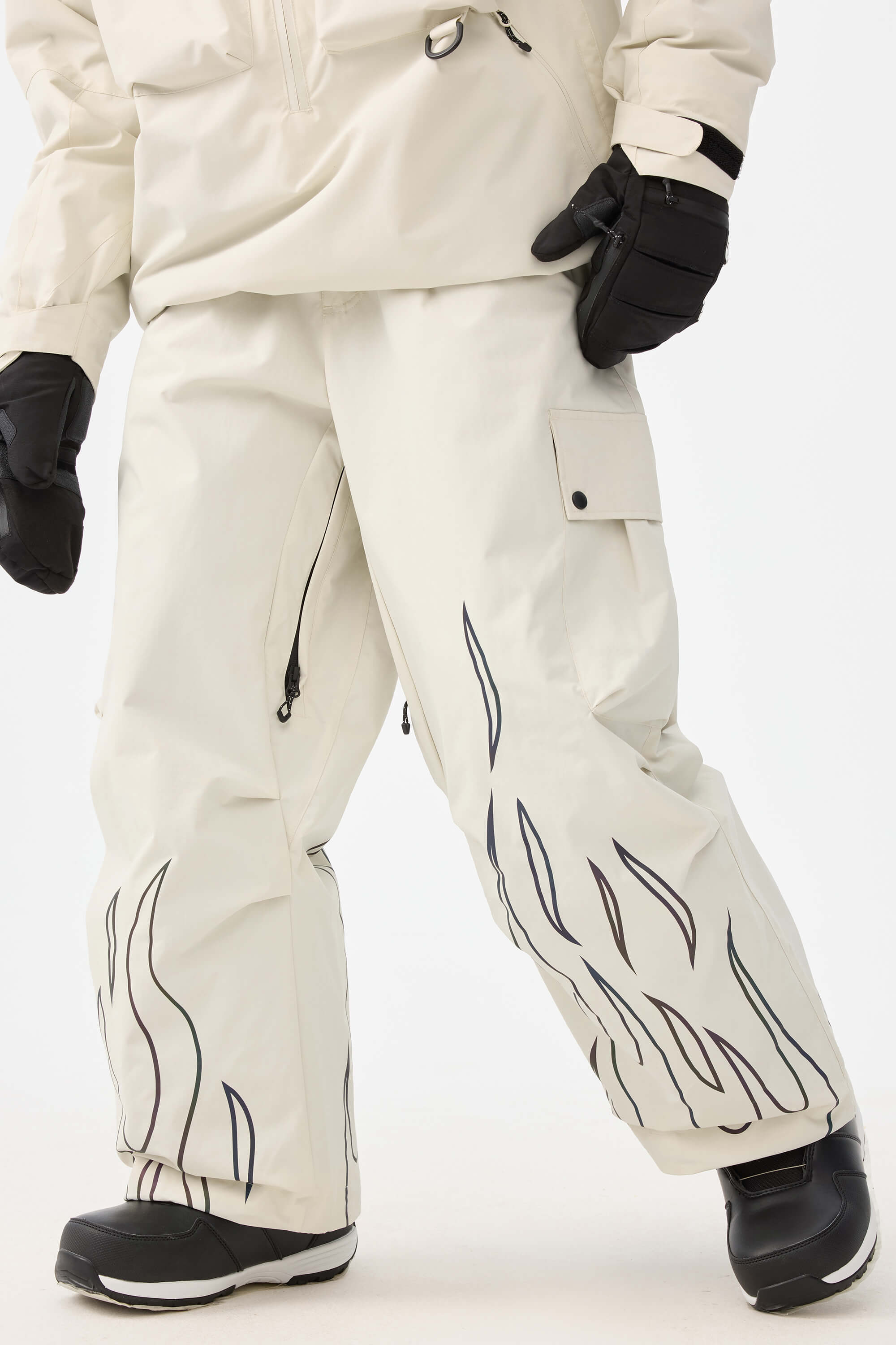 Women's Off White Reflective Flame Ski Pants Baggy Utility Snow Pants Main image
