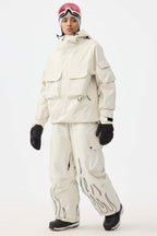 Women's Black Reflective Flame Ski Pants Baggy Utility Snow Pants