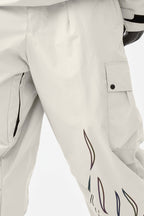 Men's Off White Reflective Flame Ski Pants Baggy Utility Snow Pants