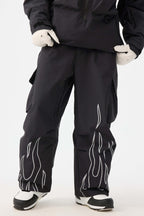 Women's Khaki Reflective Flame Ski Pants Baggy Utility Snow Pants