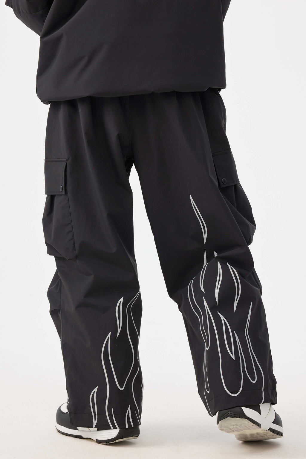 Women's Black Reflective Flame Loose-Fit Functional Snow Pants - Gsou Snow