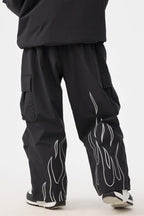Women's Black Reflective Flame Loose-Fit Functional Snow Pants - Gsou Snow