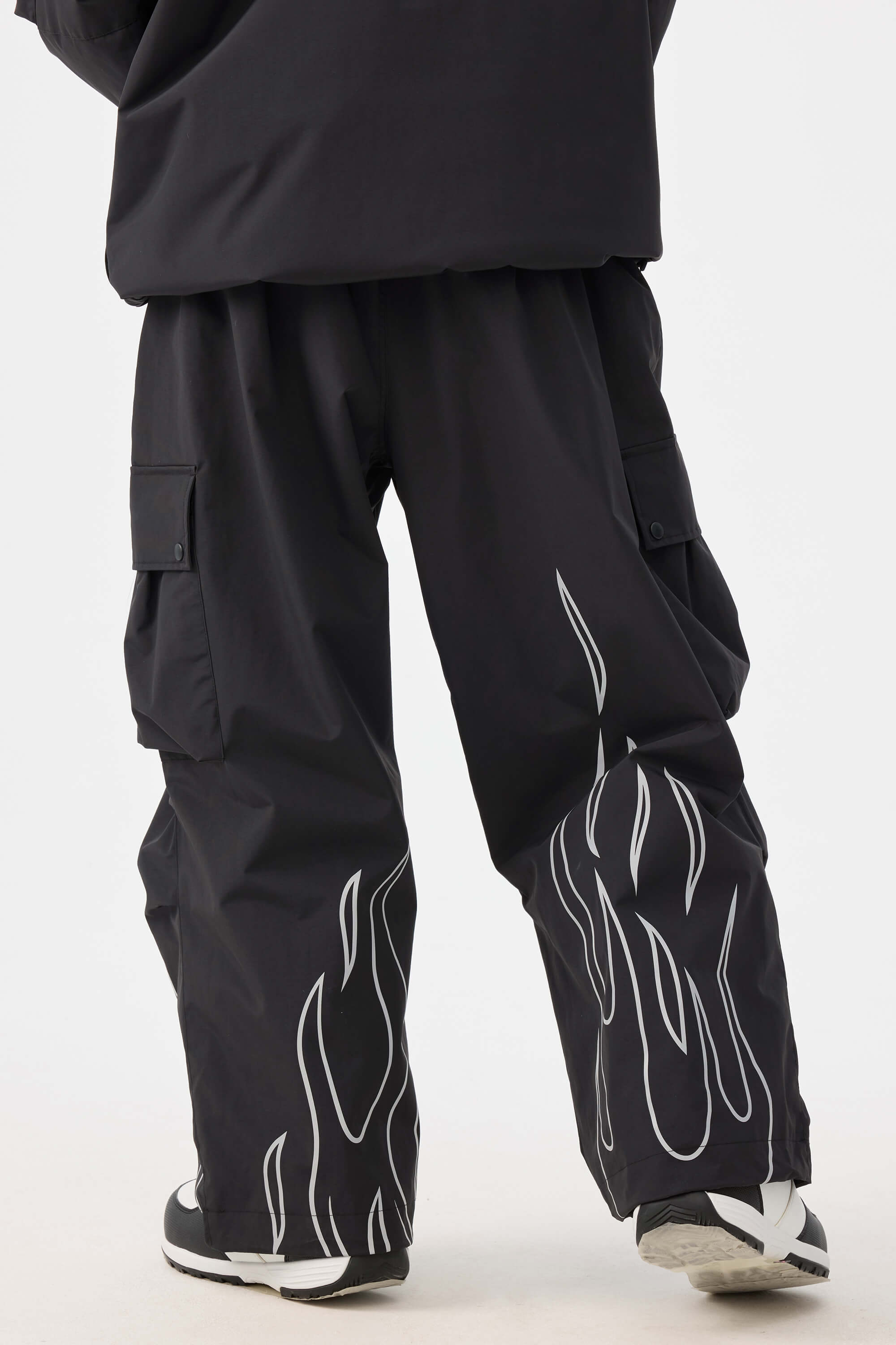 Women's Black Reflective Flame Loose-Fit Functional Snow Pants - Gsou Snow