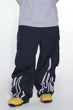 Women's Off White Reflective Flame Ski Pants Baggy Utility Snow Pants