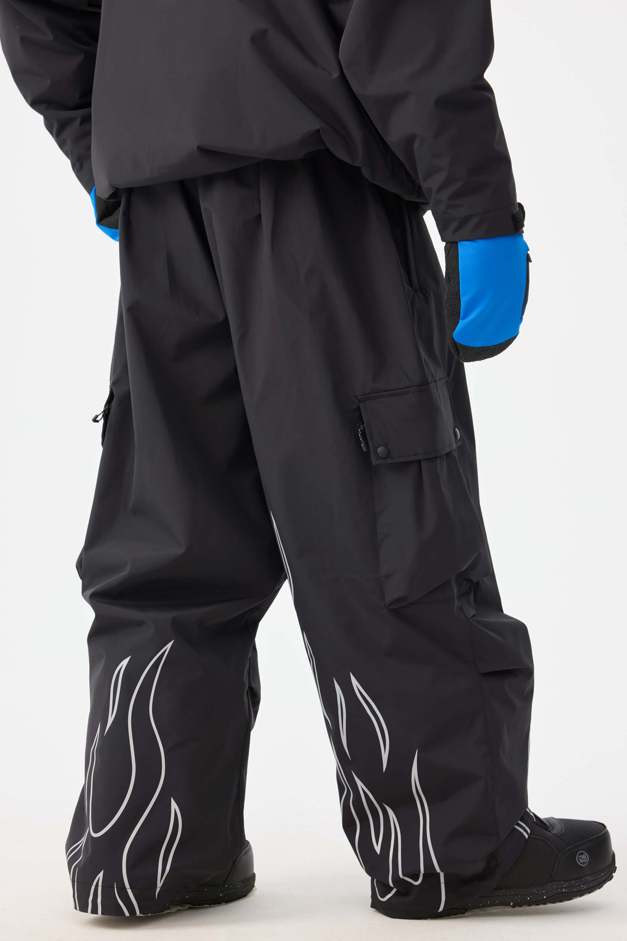 Men's Black Reflective Flame Baggy Snow Pants Utility Ski Pants - Gsou Snow