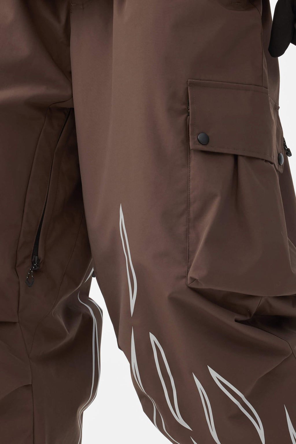 Women's Coffee Reflective Flame Baggy Snow Pants Utility Ski Pants - Gsou Snow