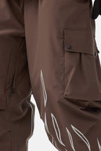 Women's Coffee Reflective Flame Baggy Snow Pants Utility Ski Pants - Gsou Snow