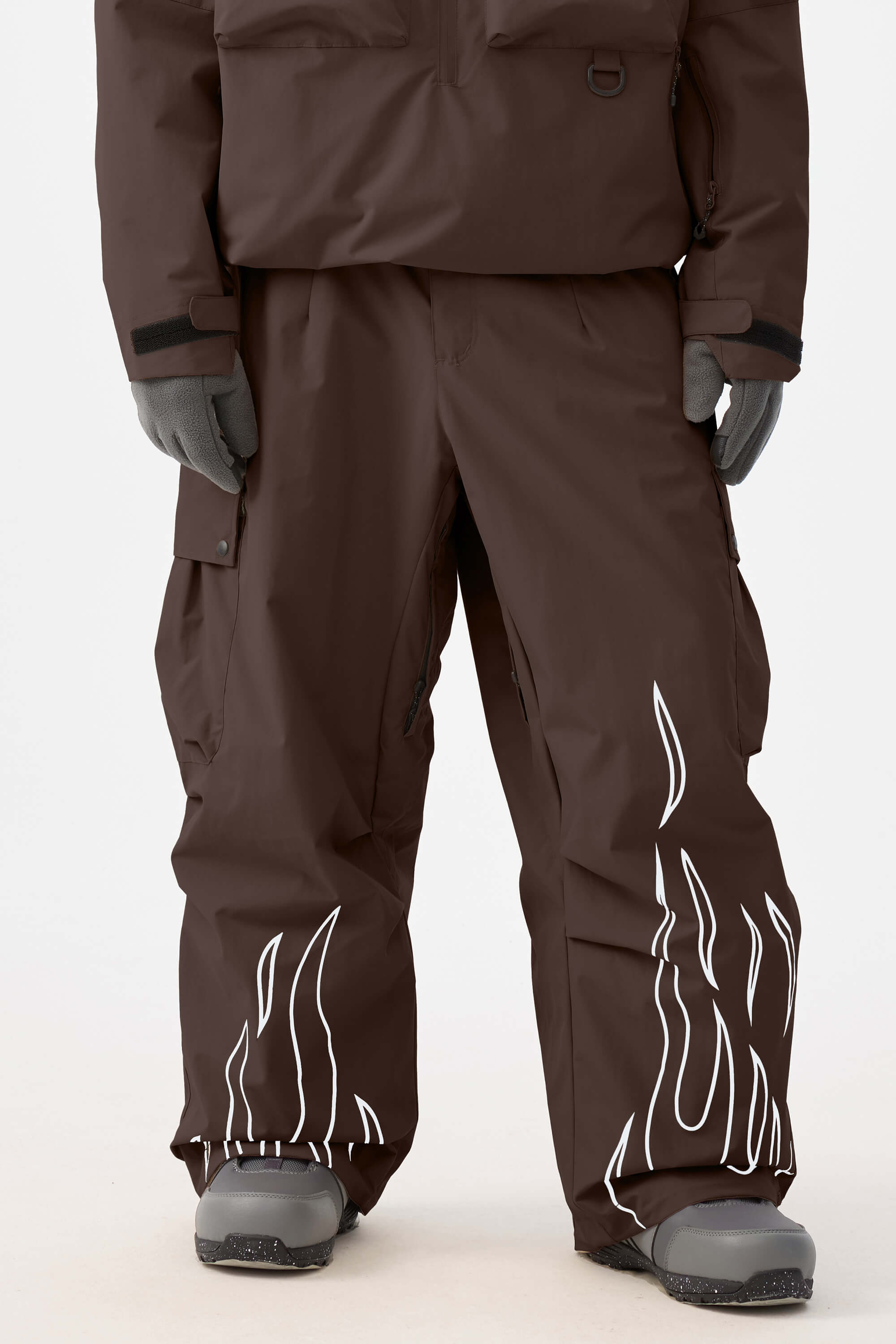 Men's Coffee Reflective Flame Ski Pants Baggy Utility Snow Pants Main image