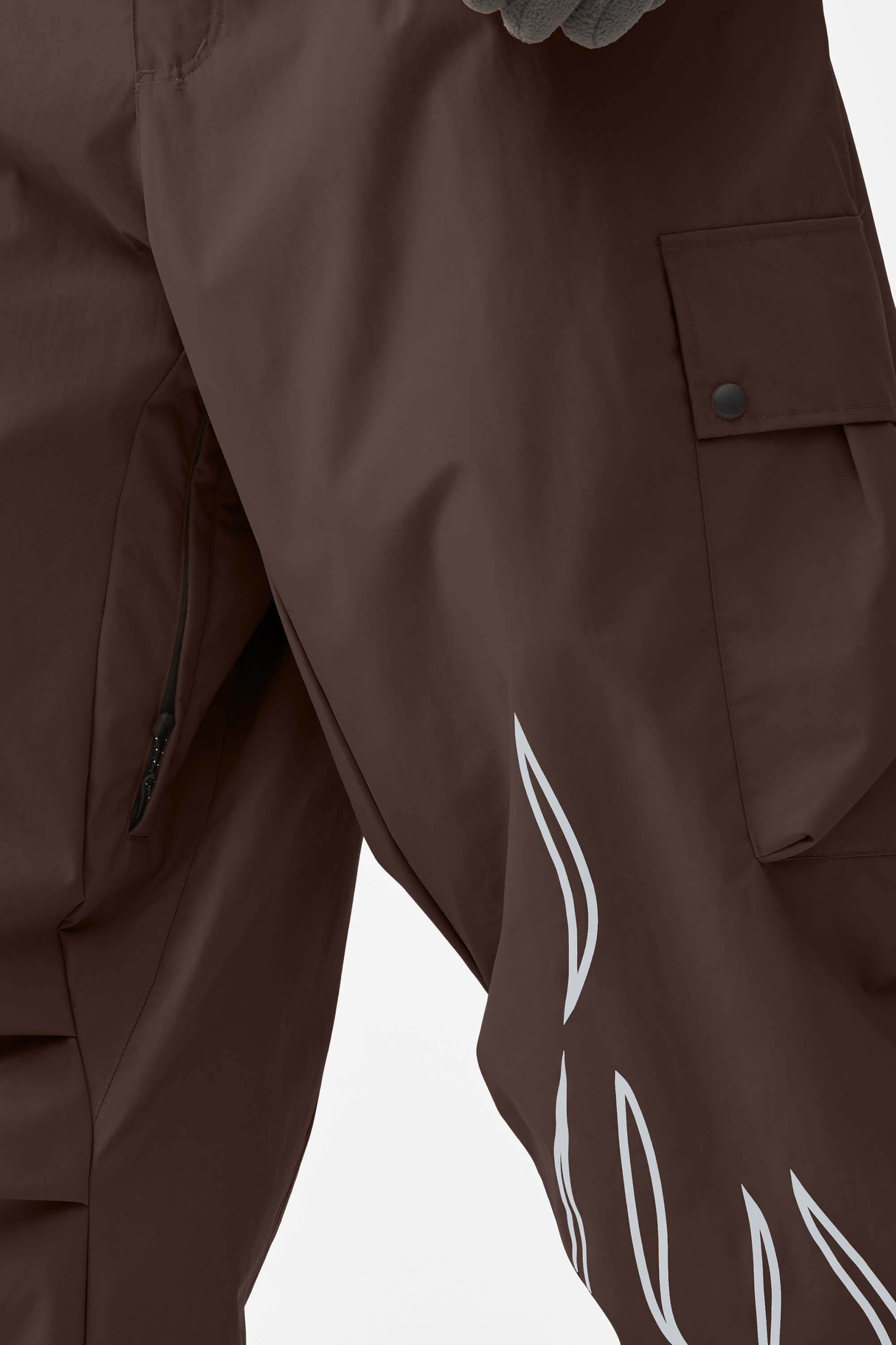 Men's Coffee Reflective Flame Baggy Snow Pants Utility Ski Pants - Gsou Snow