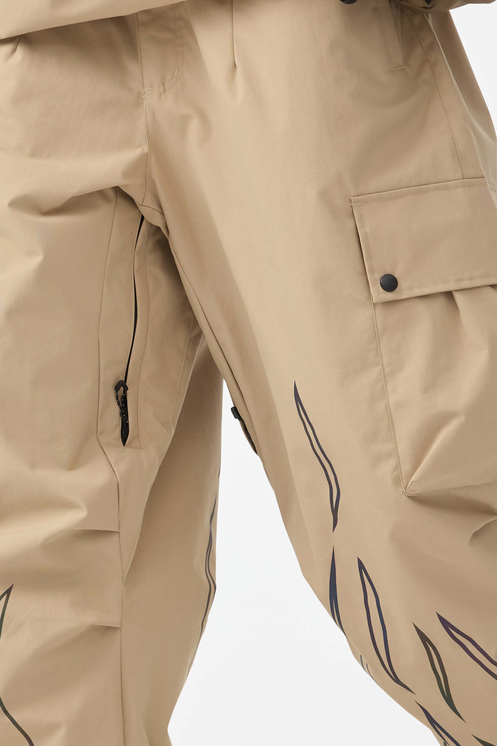 Women's Khaki Reflective Flame Baggy Snow Pants Utility Ski Pants - Gsou Snow