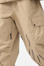 Women's Khaki Reflective Flame Baggy Snow Pants Utility Ski Pants - Gsou Snow