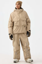 Women's Off White Reflective Flame Baggy Snow Pants Utility Ski Pants - Gsou Snow