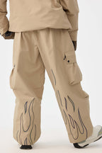 Women's Khaki Reflective Flame Baggy Snow Pants Utility Ski Pants - Gsou Snow