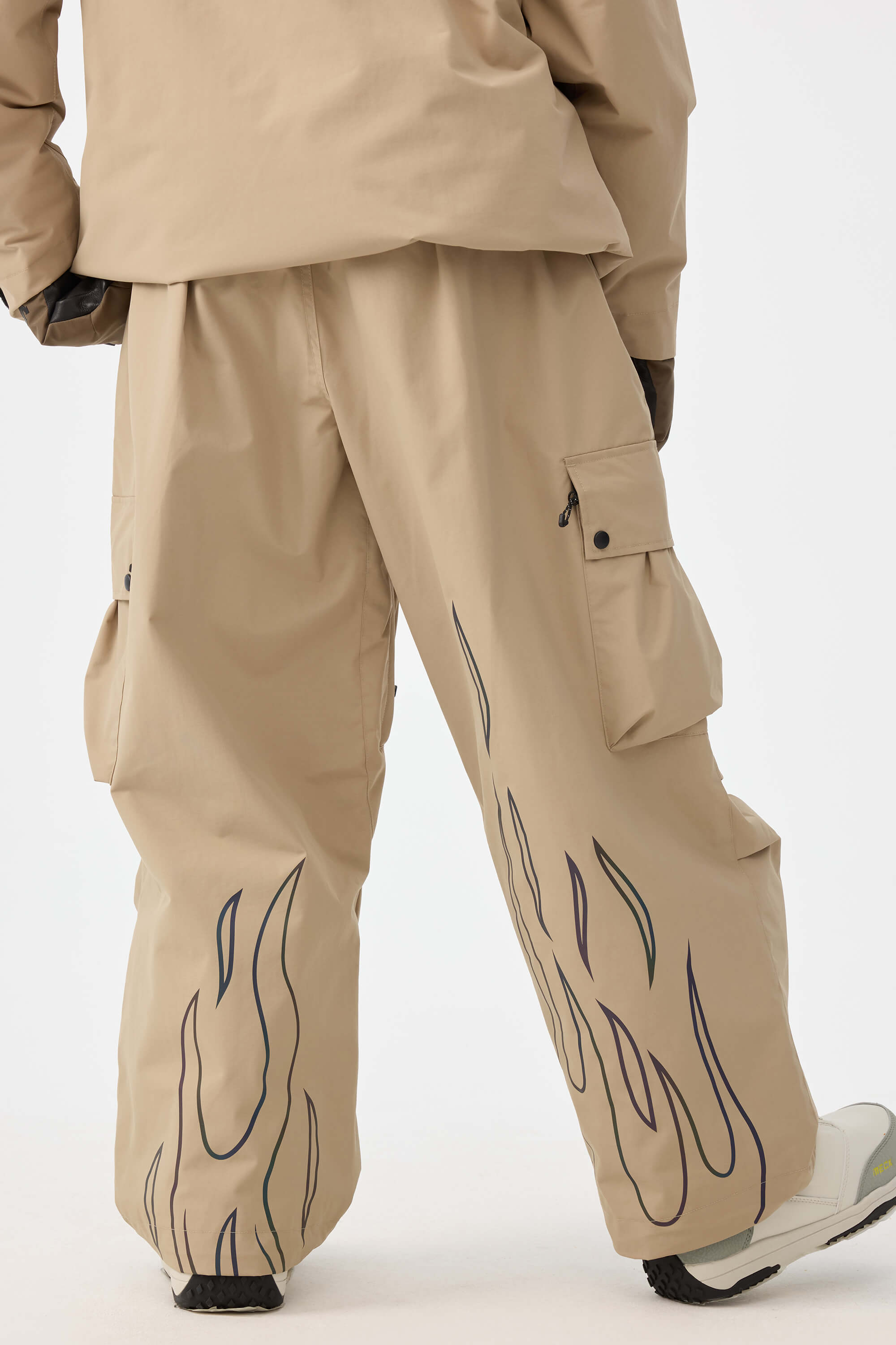 Women's Khaki Reflective Flame Baggy Snow Pants Utility Ski Pants - Gsou Snow
