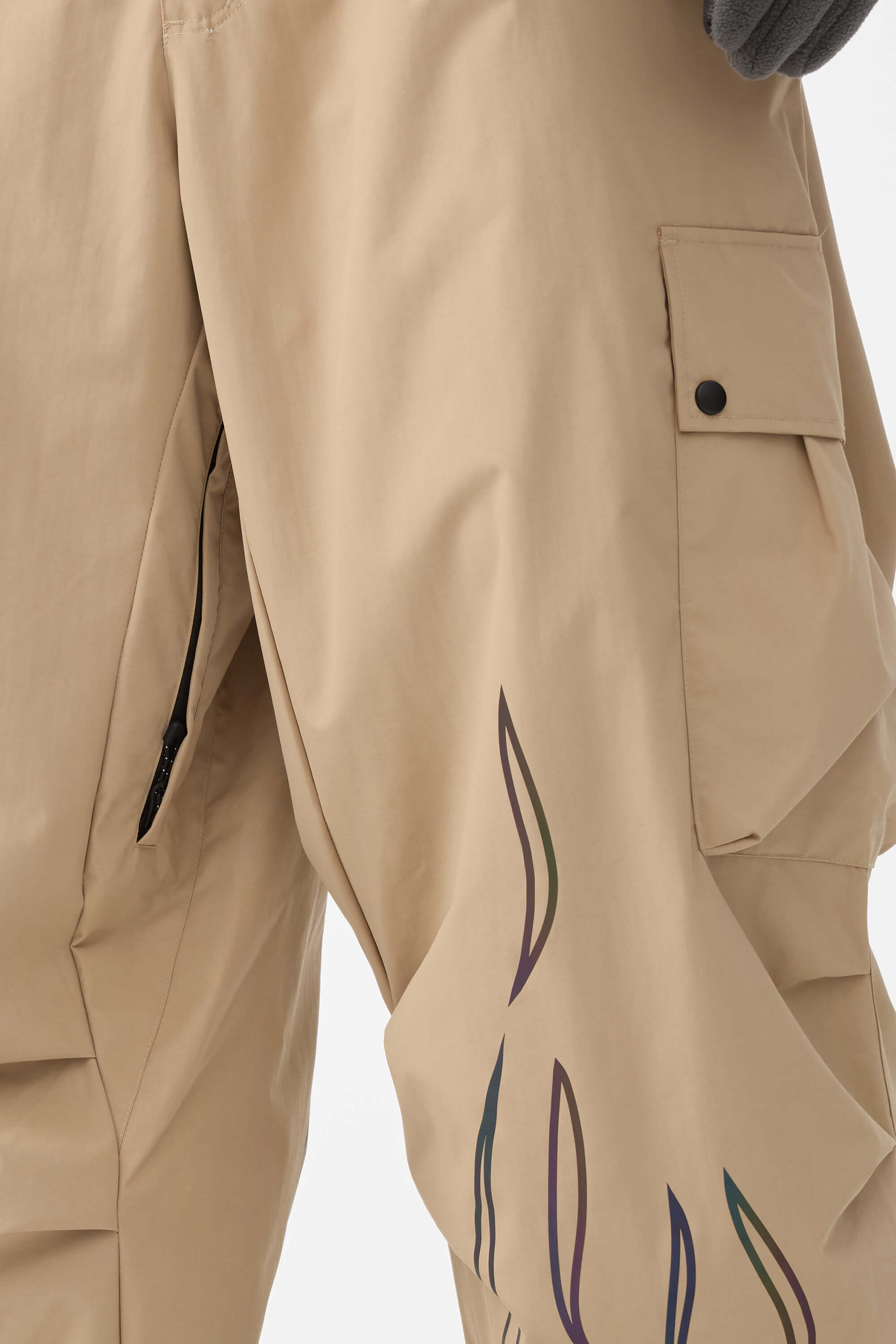 Men's Khaki Reflective Flame Ski Pants Baggy Utility Snow Pants Secondary image