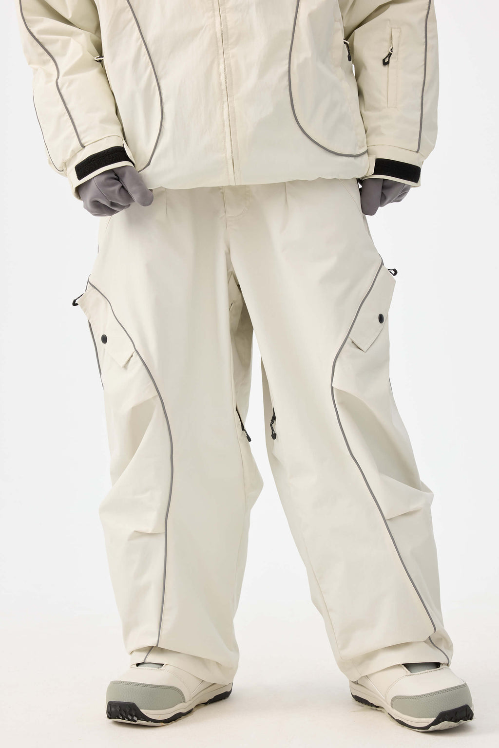 Women's Coffee Retro Track Reflective Piping Snow Pants Baggy Ski Pants - Gsou Snow