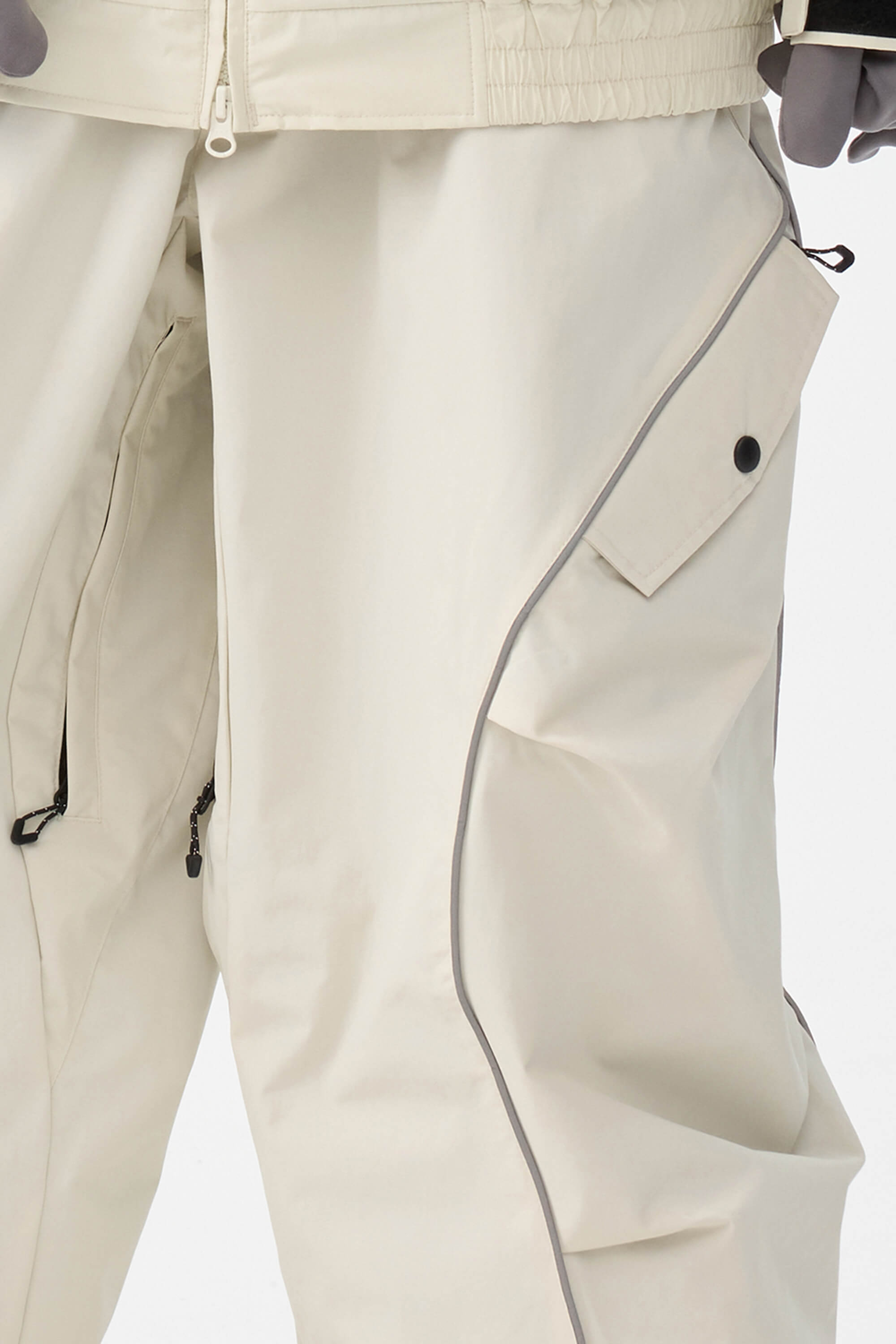 Women's Off White Retro Track Reflective Piping Snow Pants Baggy Ski Pants - Gsou Snow