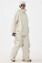 Women's Coffee Retro Track Reflective Piping Snow Pants Baggy Ski Pants - Gsou Snow