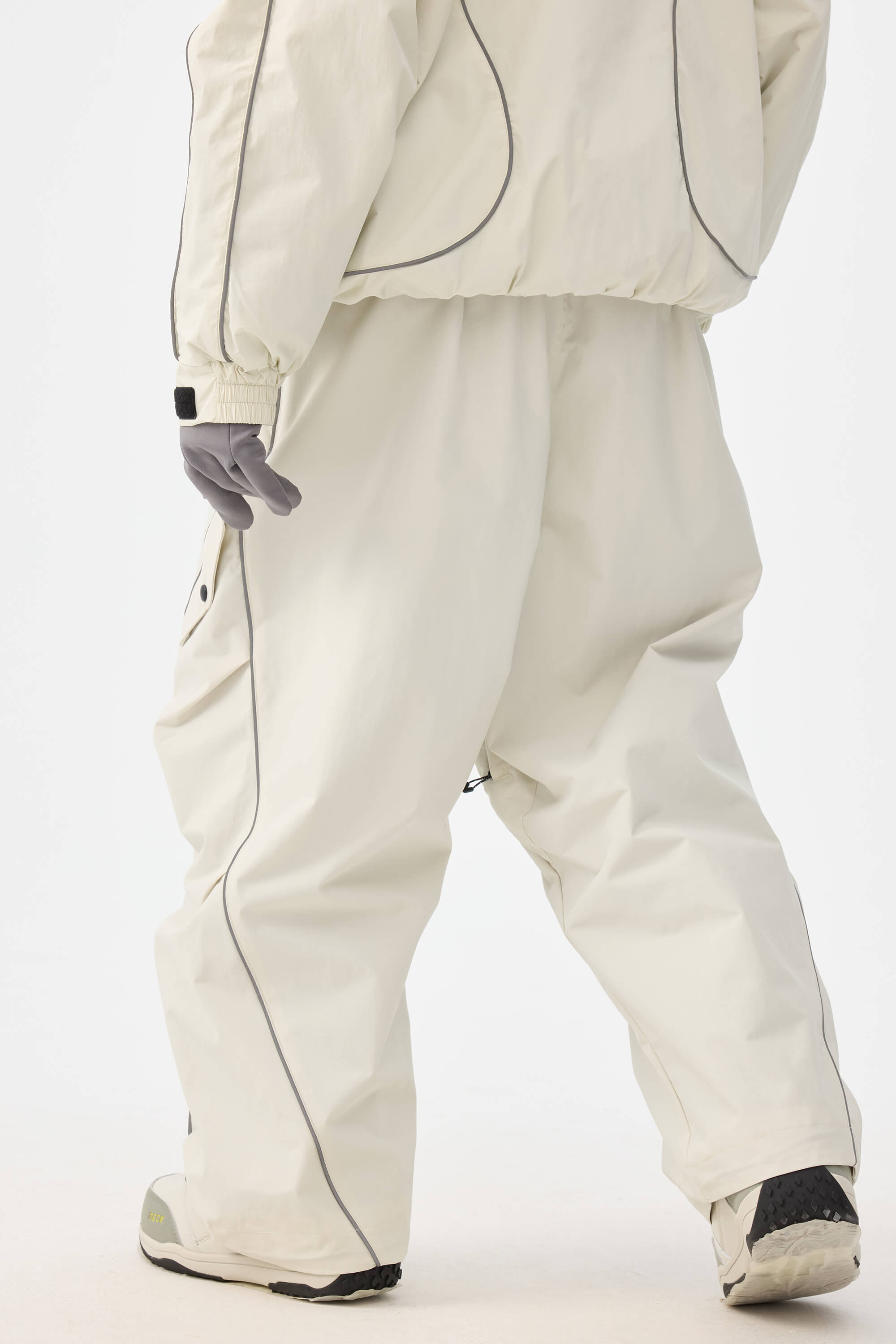 Women's Off White Retro Track Reflective Piping Snow Pants Baggy Ski Pants - Gsou Snow