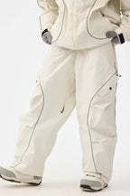 Women's Off White Retro Track Reflective Piping Snow Pants Baggy Ski Pants - Gsou Snow