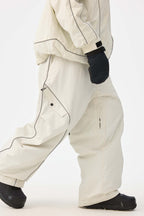 Men's Off White Retro Track Snow Pants Reflective Piping Baggy Ski Pants - Gsou Snow