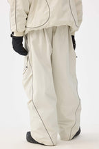 Men's Off White Retro Track Snow Pants Reflective Piping Baggy Ski Pants - Gsou Snow