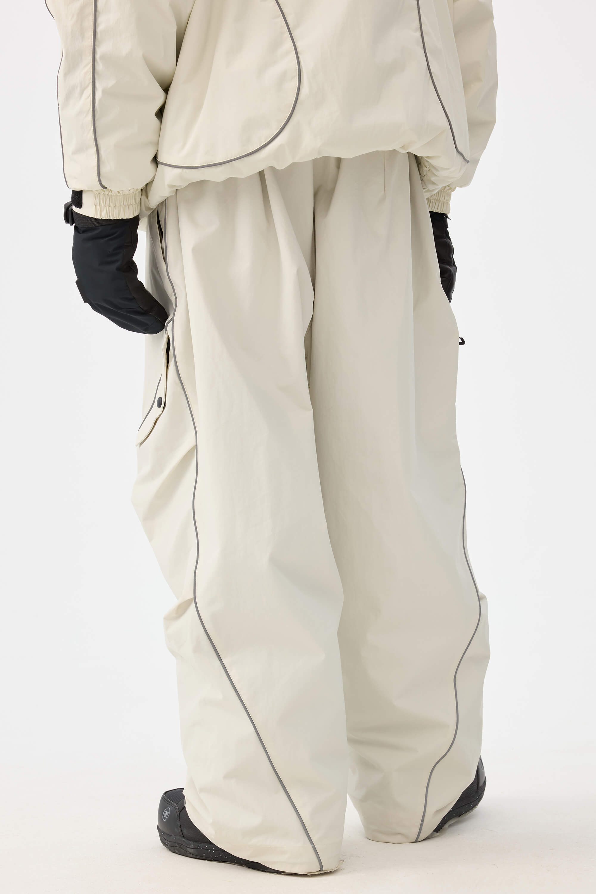 Men's Off White Retro Track Snow Pants Reflective Piping Baggy Ski Pants - Gsou Snow