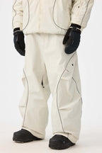 Men's Off White Retro Track Snow Pants Reflective Piping Baggy Ski Pants - Gsou Snow