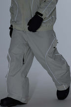 Men's Coffee Retro Track Ski Pants Reflective Piping Baggy Snow Pants