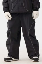 Women's Coffee Retro Track Reflective Piping Snow Pants Baggy Ski Pants - Gsou Snow