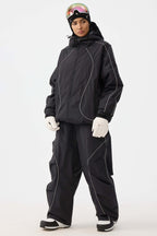 Women's Off White Retro Track Reflective Piping Snow Pants Baggy Ski Pants - Gsou Snow