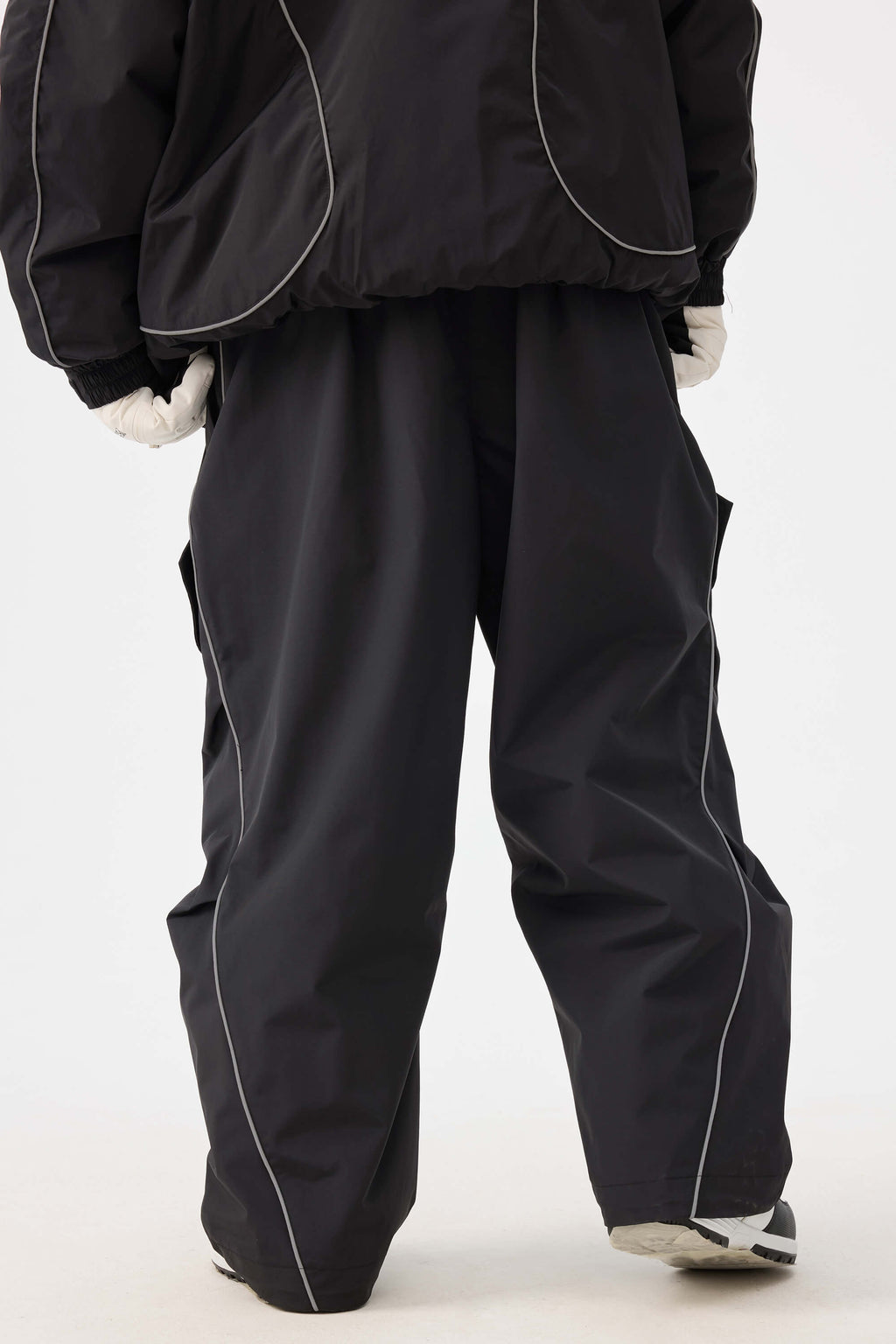 Women's Black Retro Track Reflective Piping Snow Pants Baggy Ski Pants - Gsou Snow