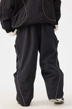 Women's Black Retro Track Reflective Piping Snow Pants Baggy Ski Pants - Gsou Snow