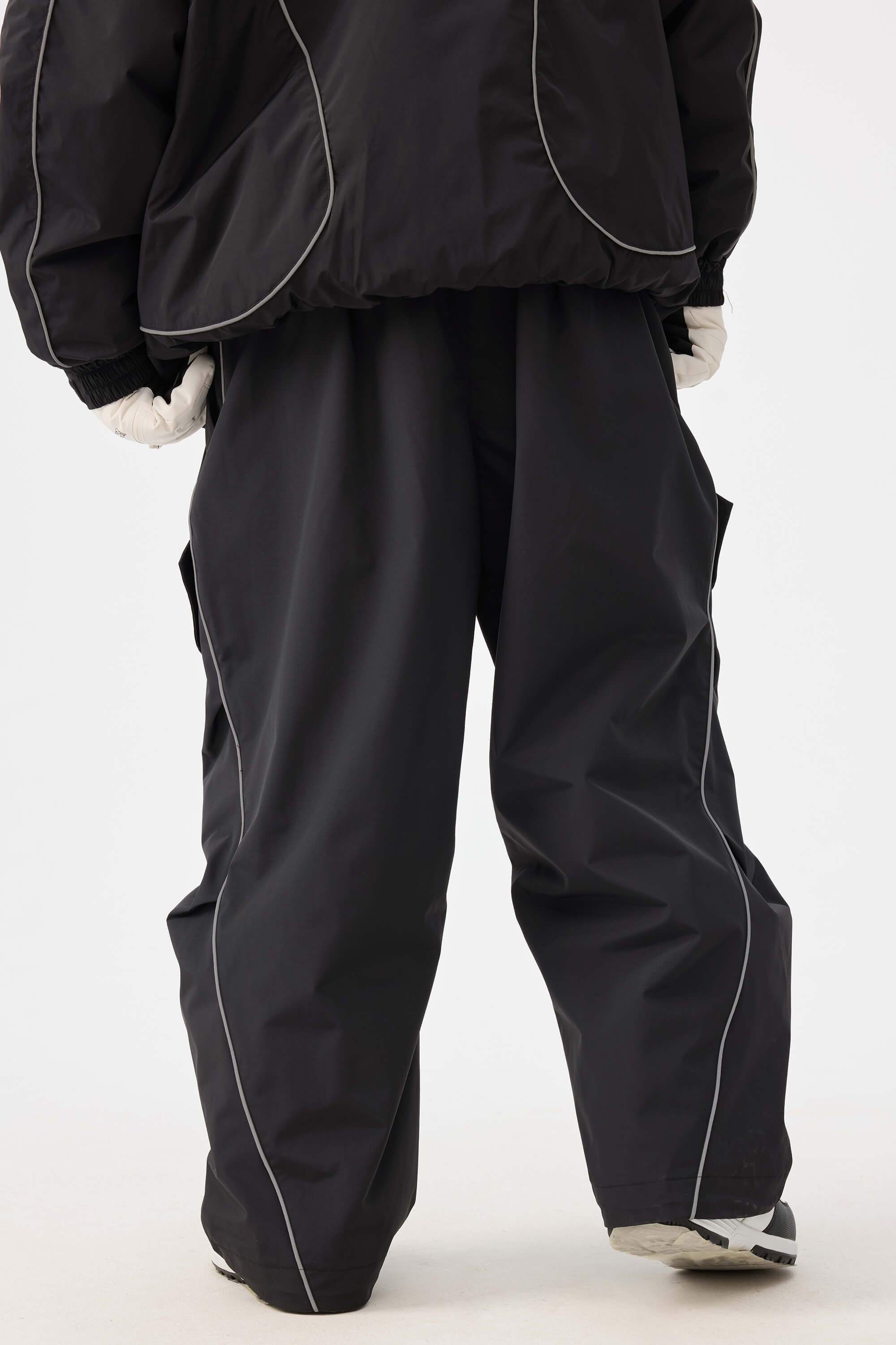 Women's Black Retro Track Reflective Piping Snow Pants Baggy Ski Pants - Gsou Snow