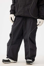 Women's Black Retro Track Reflective Piping Snow Pants Baggy Ski Pants - Gsou Snow