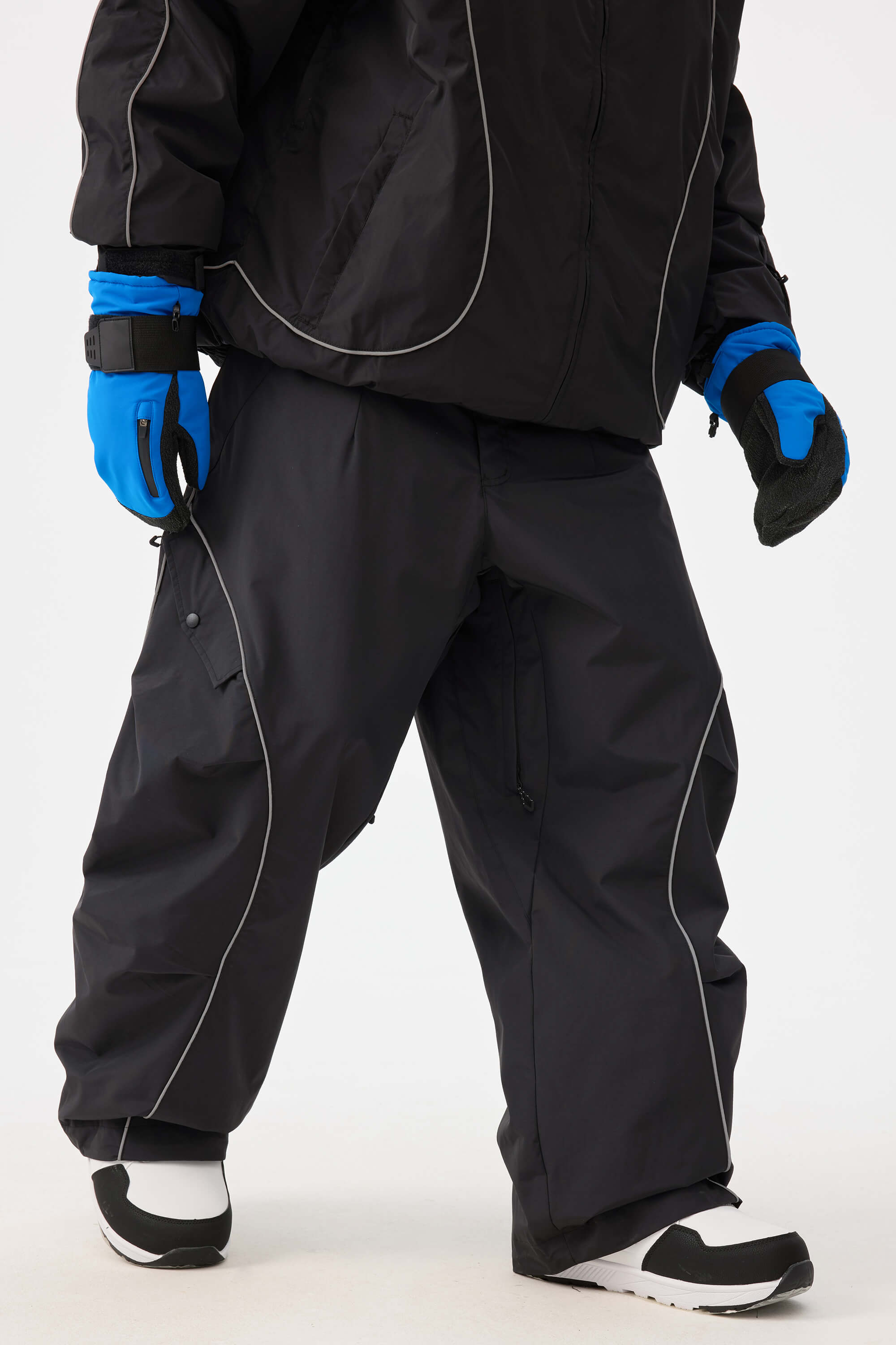 Men's Black Retro Track Snow Pants Reflective Piping Baggy Ski Pants - Gsou Snow