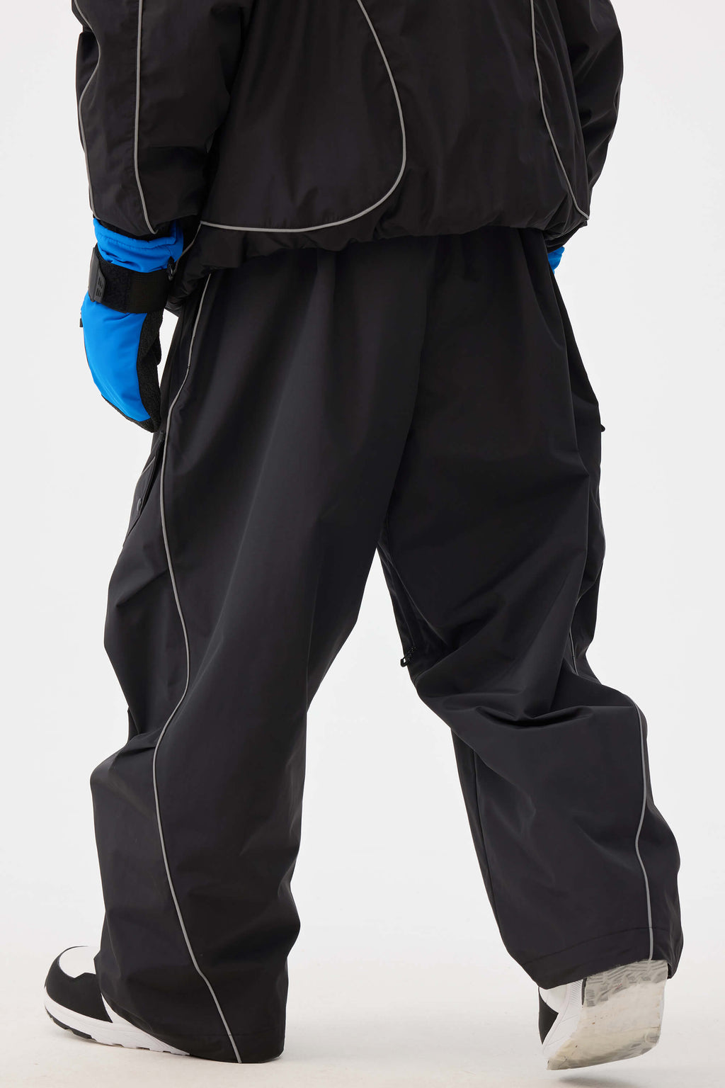 Men's Black Retro Track Snow Pants Reflective Piping Baggy Ski Pants - Gsou Snow