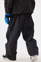 Men's Black Retro Track Snow Pants Reflective Piping Baggy Ski Pants - Gsou Snow