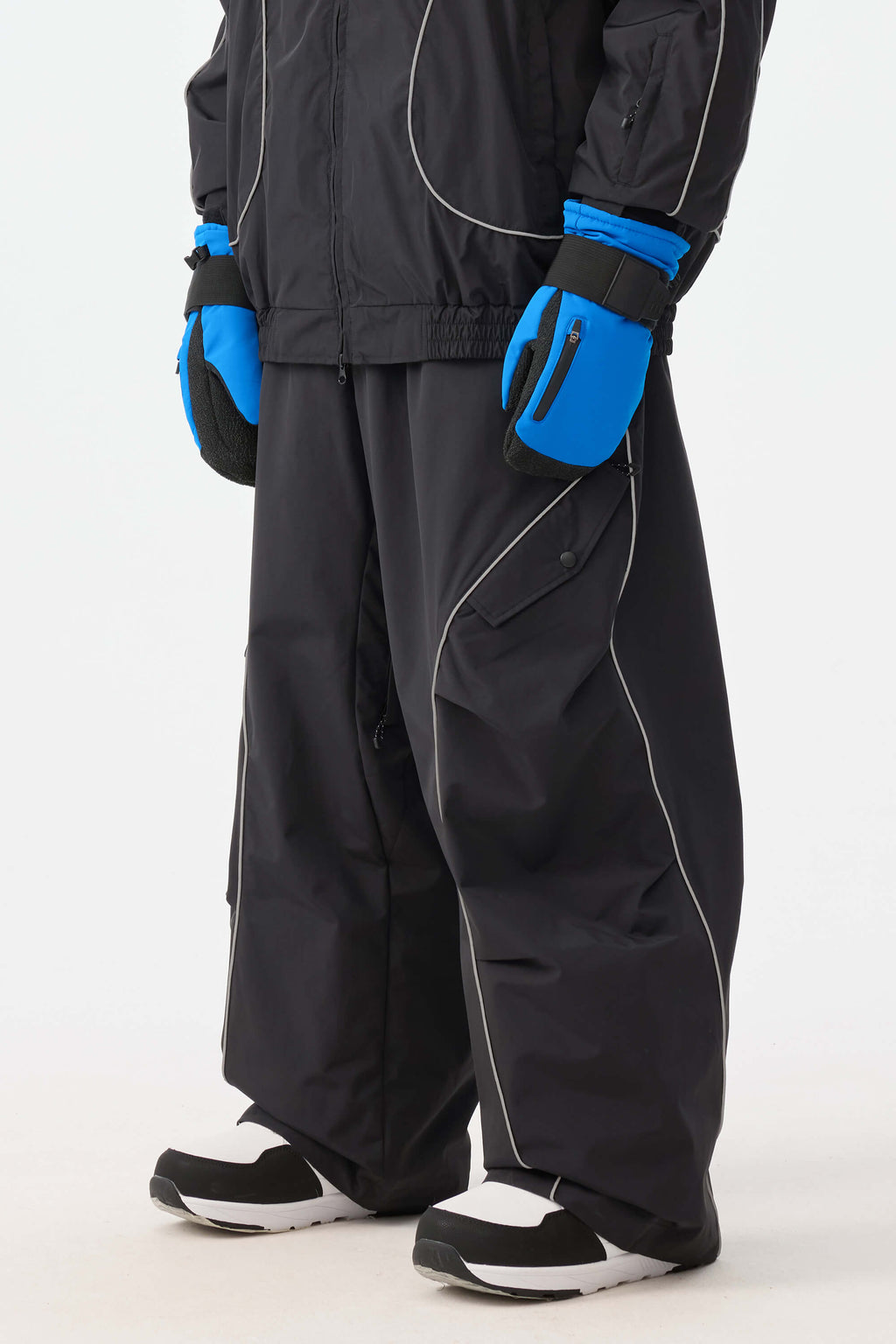 Men's Black Retro Track Snow Pants Reflective Piping Baggy Ski Pants - Gsou Snow