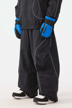 Men's Black Retro Track Snow Pants Reflective Piping Baggy Ski Pants - Gsou Snow