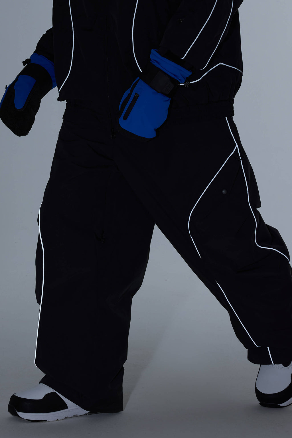 Men's Coffee Retro Track Ski Pants Reflective Piping Baggy Snow Pants