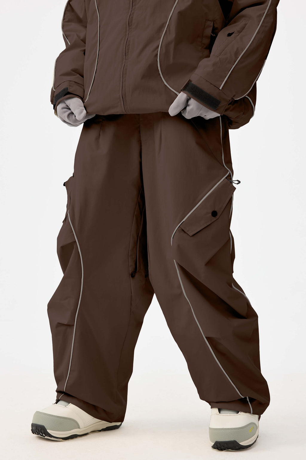 Women's Off White Retro Track Ski Pants Reflective Piping Baggy Snow Pants