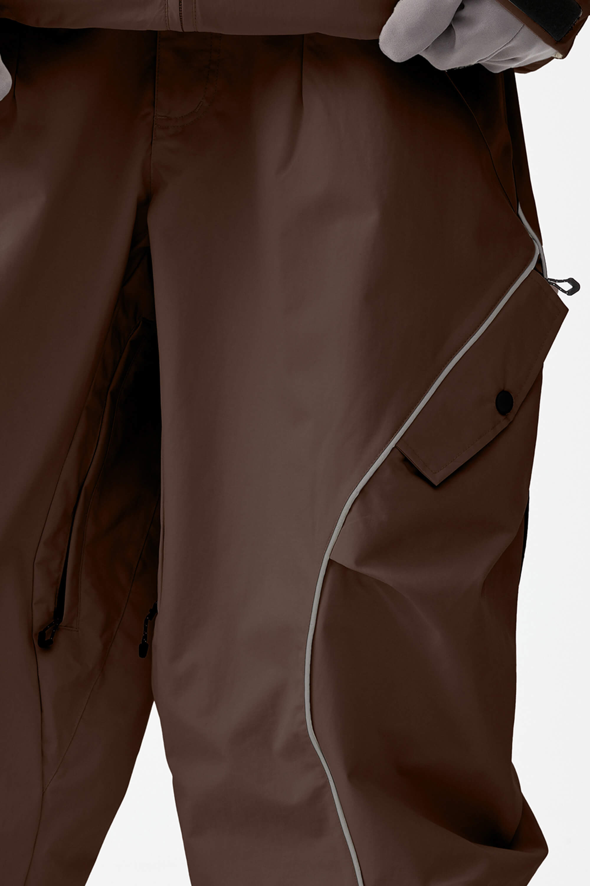 Women's Coffee Retro Track Ski Pants Reflective Piping Baggy Snow Pants