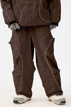 Women's Coffee Retro Track Reflective Piping Snow Pants Baggy Ski Pants - Gsou Snow