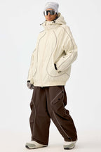 Women's Coffee Retro Track Reflective Piping Snow Pants Baggy Ski Pants - Gsou Snow