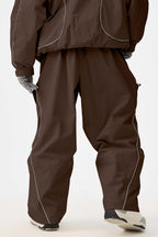 Women's Coffee Retro Track Reflective Piping Snow Pants Baggy Ski Pants - Gsou Snow